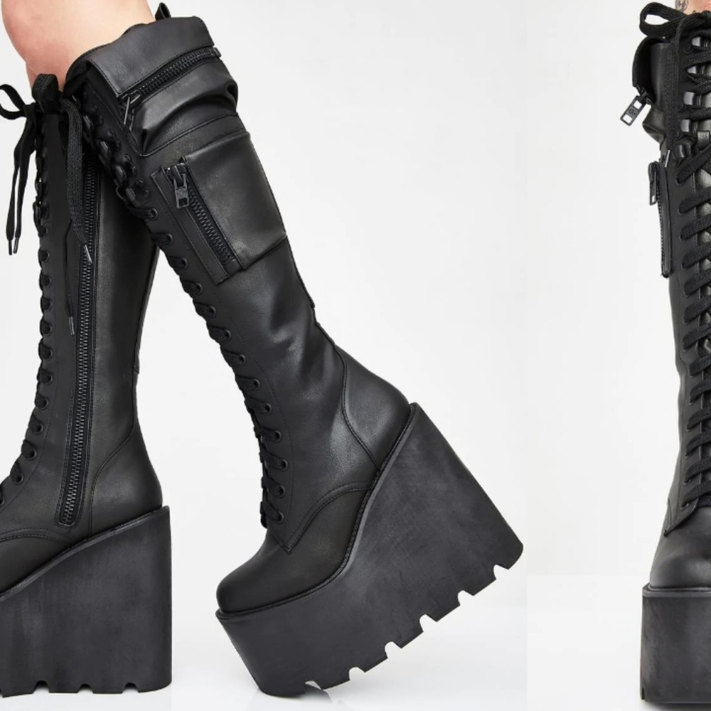 Dolls Kill Current Mood Obsidian Pocket Platform Boots